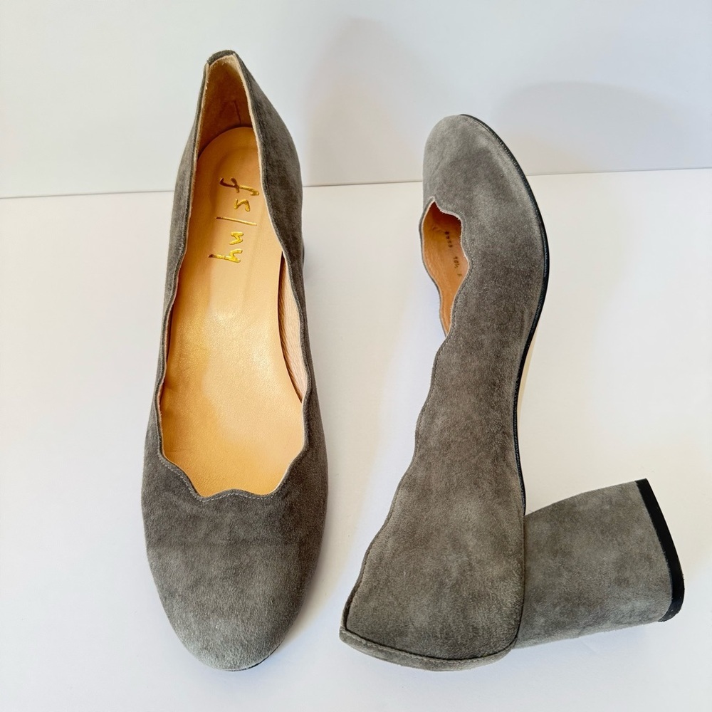 FRENCH SOLE Wave Suede Anthracite Gray Block Heel Pumps 2.5” with Box Size 10.5 - Picture 7 of 15